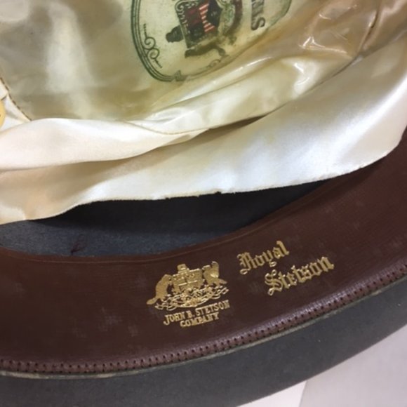 Vintage ROYAL STETSON Sovereign Gray Felt Ribbon Fedora Hat Long Oval 7 1/4 - Picture 8 of 14
